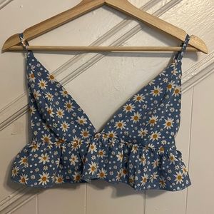 Daisy Floral Ruffle Hem Bralette Top, Women’s Size Small